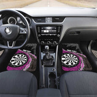 Personalised New Zealand Darts Car Mats Koru Tribal Tattoo and Silver Fern Maori Pattern Pink Color LT03 Set 2pcs - Front Pink - Polynesian Pride