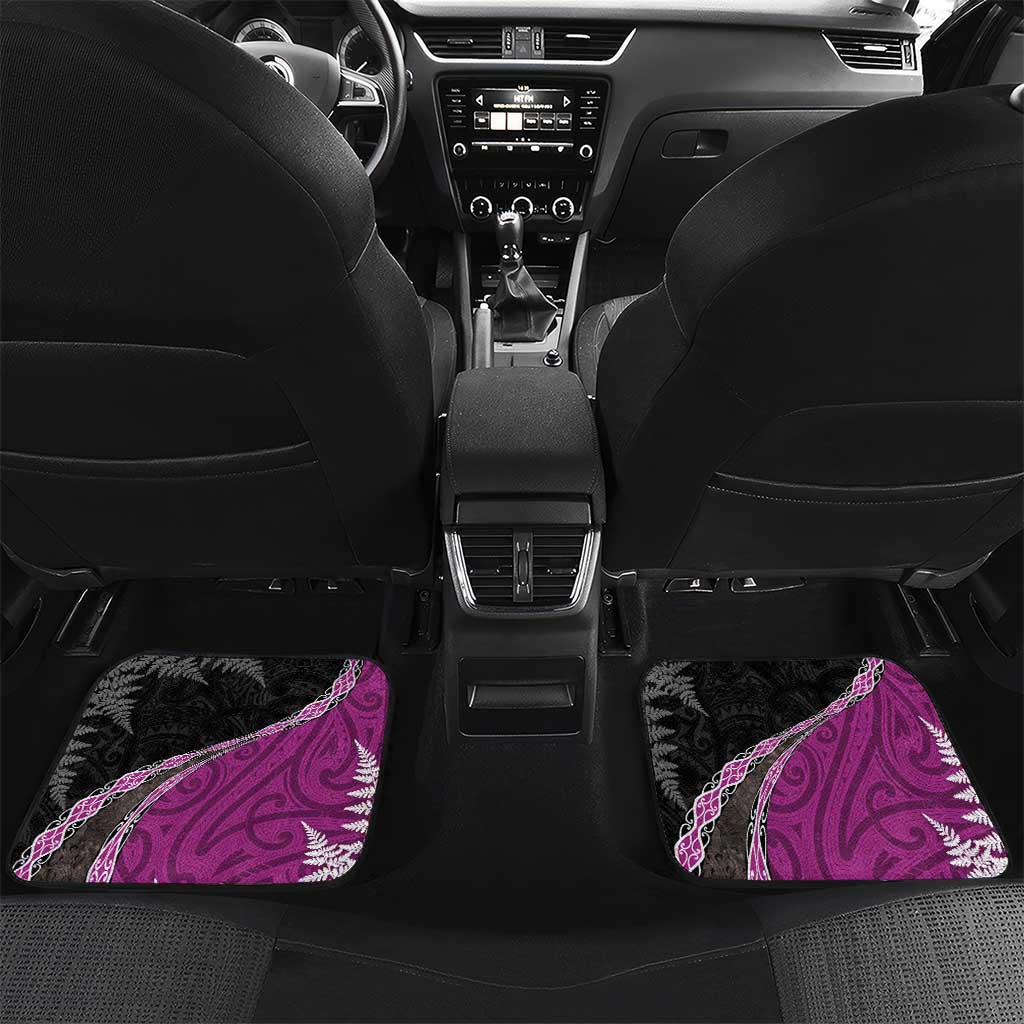 Personalised New Zealand Darts Car Mats Koru Tribal Tattoo and Silver Fern Maori Pattern Pink Color LT03 Set 2pcs - Back Pink - Polynesian Pride