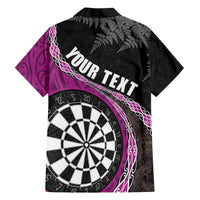 Personalised New Zealand Darts Family Matching Off The Shoulder Long Sleeve Dress and Hawaiian Shirt Koru Tribal Tattoo and Silver Fern Maori Pattern Pink Color LT03 - Polynesian Pride