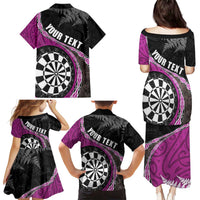 Personalised New Zealand Darts Family Matching Puletasi and Hawaiian Shirt Koru Tribal Tattoo and Silver Fern Maori Pattern Pink Color LT03 - Polynesian Pride