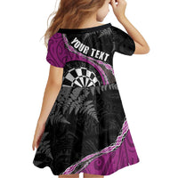 Personalised New Zealand Darts Family Matching Short Sleeve Bodycon Dress and Hawaiian Shirt Koru Tribal Tattoo and Silver Fern Maori Pattern Pink Color LT03 - Polynesian Pride