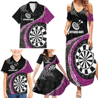 Personalised New Zealand Darts Family Matching Summer Maxi Dress and Hawaiian Shirt Koru Tribal Tattoo and Silver Fern Maori Pattern Pink Color LT03 - Polynesian Pride