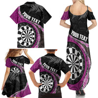 Personalised New Zealand Darts Family Matching Summer Maxi Dress and Hawaiian Shirt Koru Tribal Tattoo and Silver Fern Maori Pattern Pink Color LT03 - Polynesian Pride