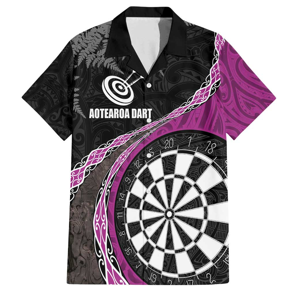 Personalised New Zealand Darts Family Matching Summer Maxi Dress and Hawaiian Shirt Koru Tribal Tattoo and Silver Fern Maori Pattern Pink Color LT03 Dad's Shirt - Short Sleeve Pink - Polynesian Pride