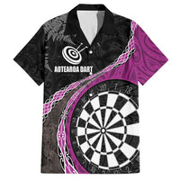 Personalised New Zealand Darts Family Matching Summer Maxi Dress and Hawaiian Shirt Koru Tribal Tattoo and Silver Fern Maori Pattern Pink Color LT03 Dad's Shirt - Short Sleeve Pink - Polynesian Pride
