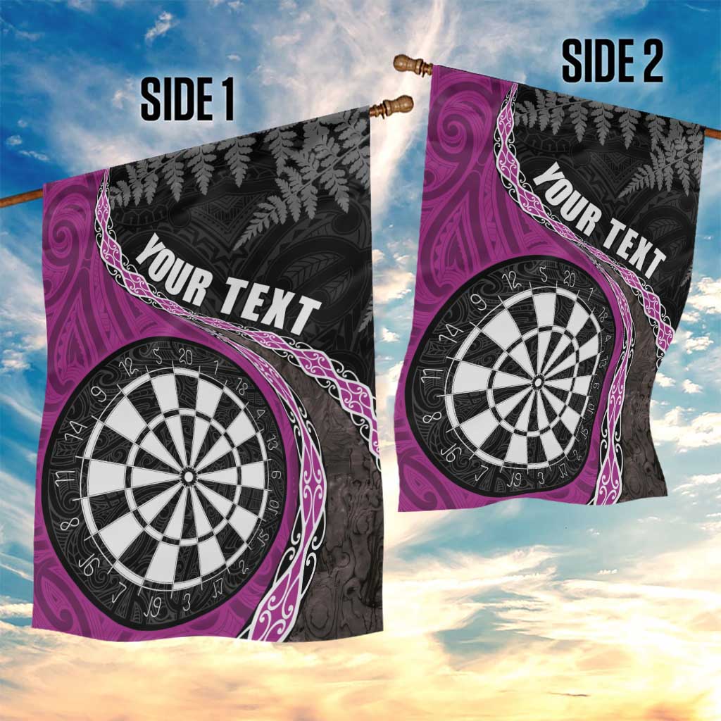 Personalised New Zealand Darts Garden Flag Koru Tribal Tattoo and Silver Fern Maori Pattern Pink Color LT03 - Polynesian Pride