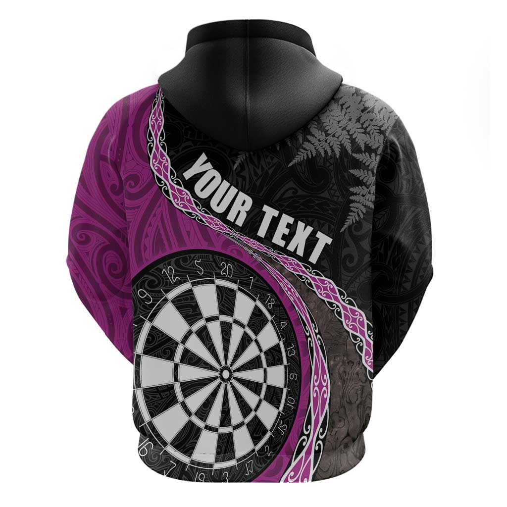 Personalised New Zealand Darts Hoodie Koru Tribal Tattoo and Silver Fern Maori Pattern Pink Color LT03 - Polynesian Pride
