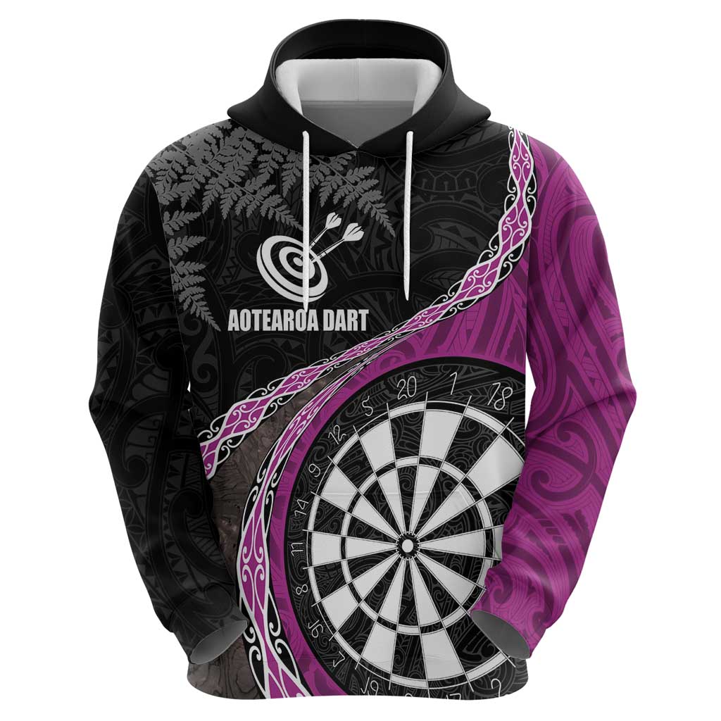 Personalised New Zealand Darts Hoodie Koru Tribal Tattoo and Silver Fern Maori Pattern Pink Color LT03 - Polynesian Pride