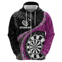 Personalised New Zealand Darts Hoodie Koru Tribal Tattoo and Silver Fern Maori Pattern Pink Color LT03 - Polynesian Pride