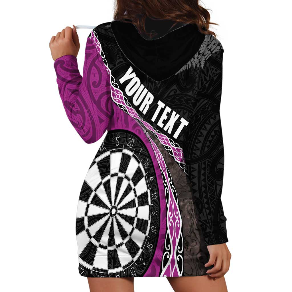 Personalised New Zealand Darts Hoodie Dress Koru Tribal Tattoo and Silver Fern Maori Pattern Pink Color LT03 - Polynesian Pride