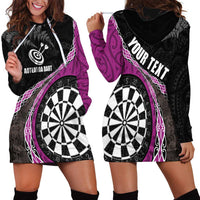 Personalised New Zealand Darts Hoodie Dress Koru Tribal Tattoo and Silver Fern Maori Pattern Pink Color LT03 - Polynesian Pride