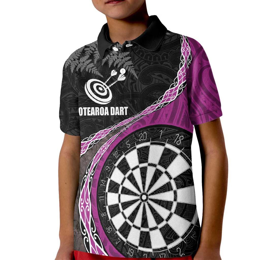 Personalised New Zealand Darts Kid Polo Shirt Koru Tribal Tattoo and Silver Fern Maori Pattern Pink Color LT03 Kid Pink - Polynesian Pride