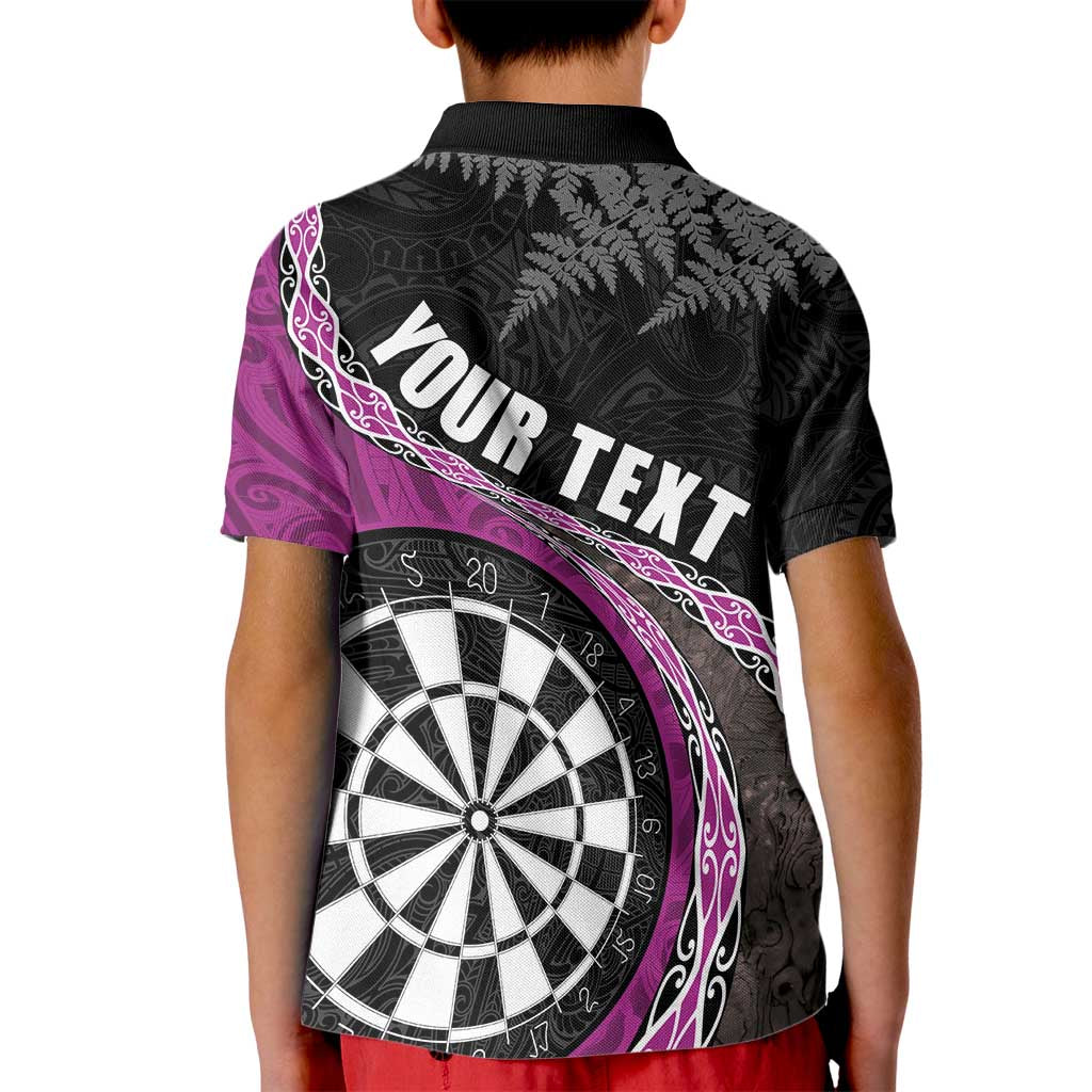 Personalised New Zealand Darts Kid Polo Shirt Koru Tribal Tattoo and Silver Fern Maori Pattern Pink Color LT03 - Polynesian Pride