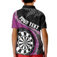 Personalised New Zealand Darts Kid Polo Shirt Koru Tribal Tattoo and Silver Fern Maori Pattern Pink Color LT03 - Polynesian Pride