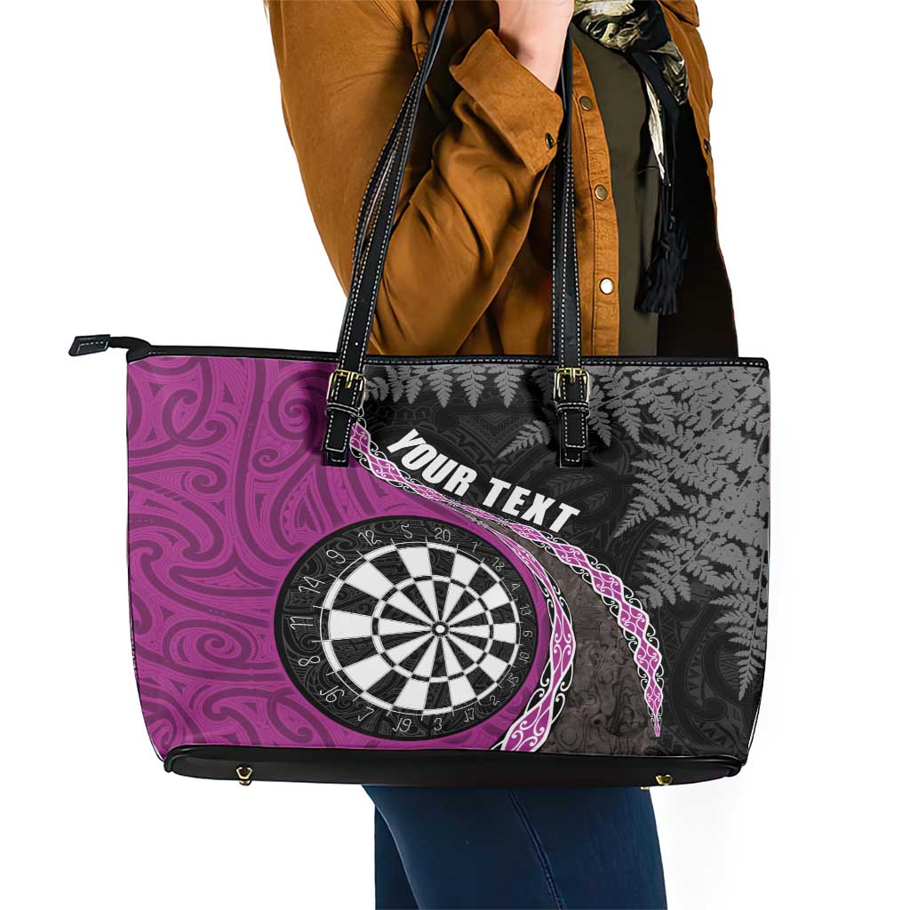Personalised New Zealand Darts Leather Tote Bag Koru Tribal Tattoo and Silver Fern Maori Pattern Pink Color LT03 - Polynesian Pride