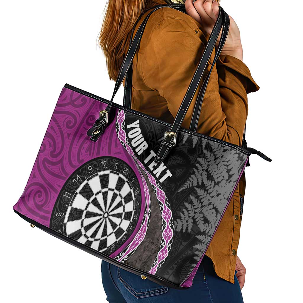 Personalised New Zealand Darts Leather Tote Bag Koru Tribal Tattoo and Silver Fern Maori Pattern Pink Color LT03 - Polynesian Pride