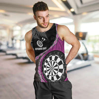 Personalised New Zealand Darts Men Tank Top Koru Tribal Tattoo and Silver Fern Maori Pattern Pink Color LT03 Pink - Polynesian Pride