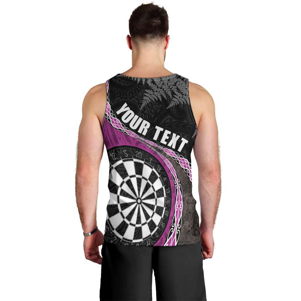 Personalised New Zealand Darts Men Tank Top Koru Tribal Tattoo and Silver Fern Maori Pattern Pink Color LT03 - Polynesian Pride