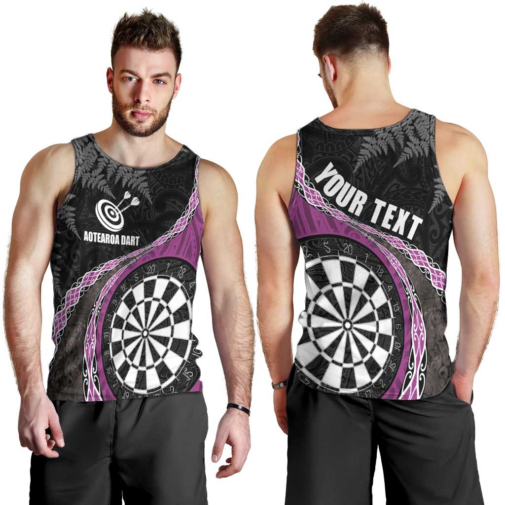 Personalised New Zealand Darts Men Tank Top Koru Tribal Tattoo and Silver Fern Maori Pattern Pink Color LT03 - Polynesian Pride