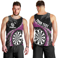 Personalised New Zealand Darts Men Tank Top Koru Tribal Tattoo and Silver Fern Maori Pattern Pink Color LT03 - Polynesian Pride