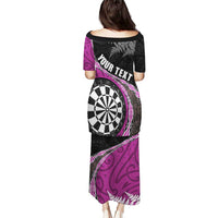 Personalised New Zealand Darts Puletasi Koru Tribal Tattoo and Silver Fern Maori Pattern Pink Color LT03 - Polynesian Pride
