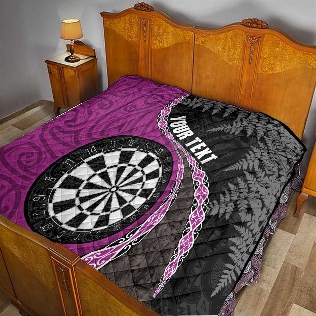 Personalised New Zealand Darts Quilt Koru Tribal Tattoo and Silver Fern Maori Pattern Pink Color LT03 - Polynesian Pride