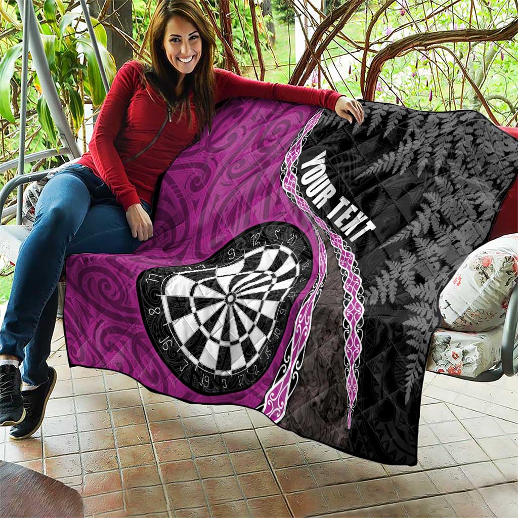 Personalised New Zealand Darts Quilt Koru Tribal Tattoo and Silver Fern Maori Pattern Pink Color LT03 - Polynesian Pride