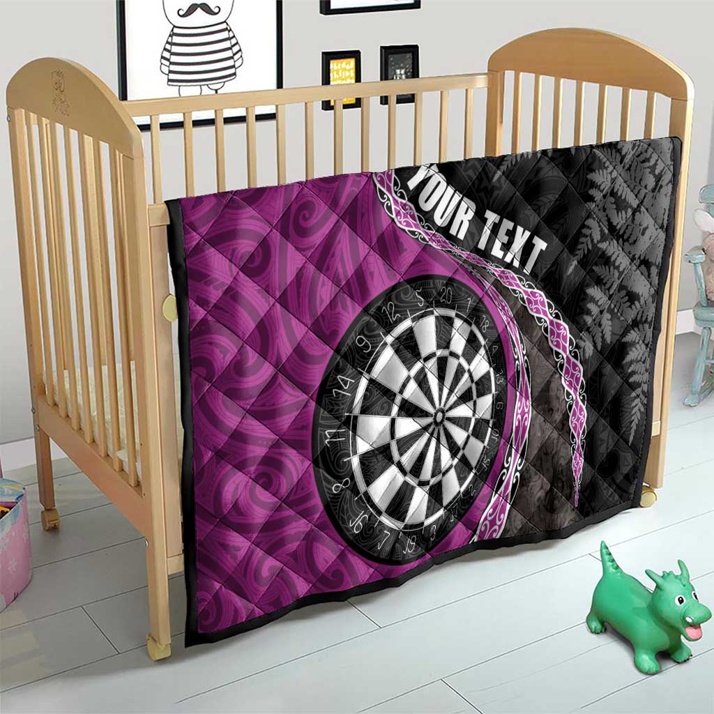 Personalised New Zealand Darts Quilt Koru Tribal Tattoo and Silver Fern Maori Pattern Pink Color LT03 - Polynesian Pride