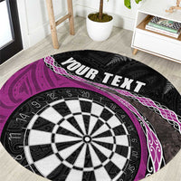 Personalised New Zealand Darts Round Carpet Koru Tribal Tattoo and Silver Fern Maori Pattern Pink Color LT03 Pink - Polynesian Pride
