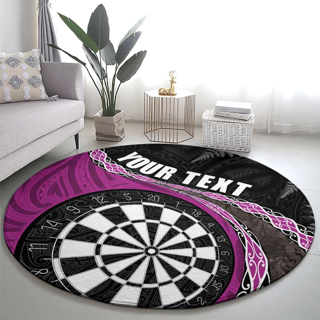 Personalised New Zealand Darts Round Carpet Koru Tribal Tattoo and Silver Fern Maori Pattern Pink Color LT03 - Polynesian Pride