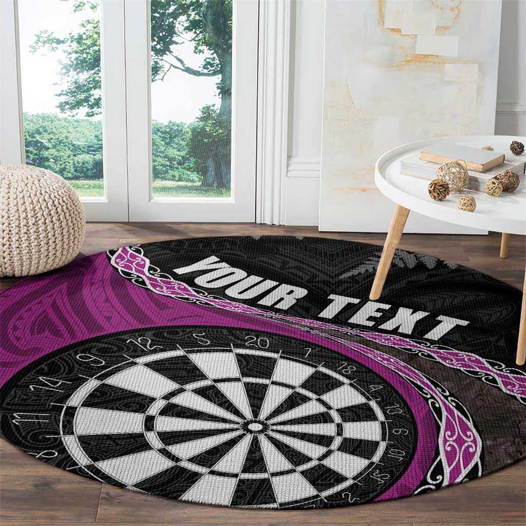 Personalised New Zealand Darts Round Carpet Koru Tribal Tattoo and Silver Fern Maori Pattern Pink Color LT03 - Polynesian Pride