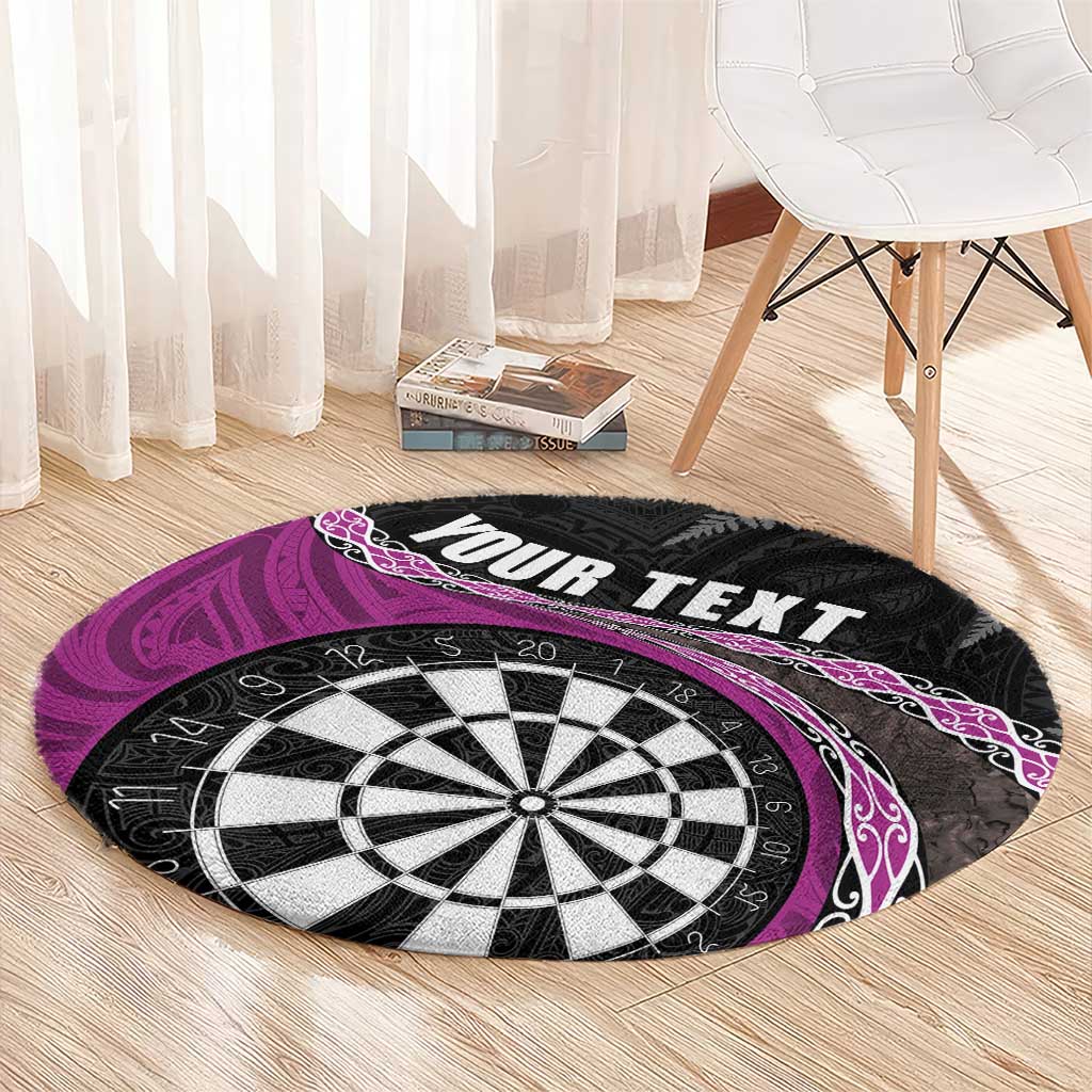 Personalised New Zealand Darts Round Carpet Koru Tribal Tattoo and Silver Fern Maori Pattern Pink Color LT03 - Polynesian Pride