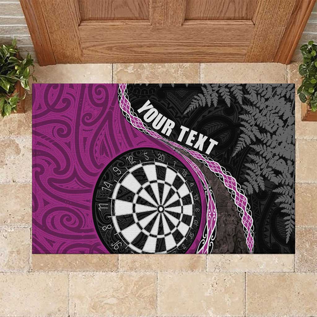 Personalised New Zealand Darts Rubber Doormat Koru Tribal Tattoo and Silver Fern Maori Pattern Pink Color LT03 Pink - Polynesian Pride