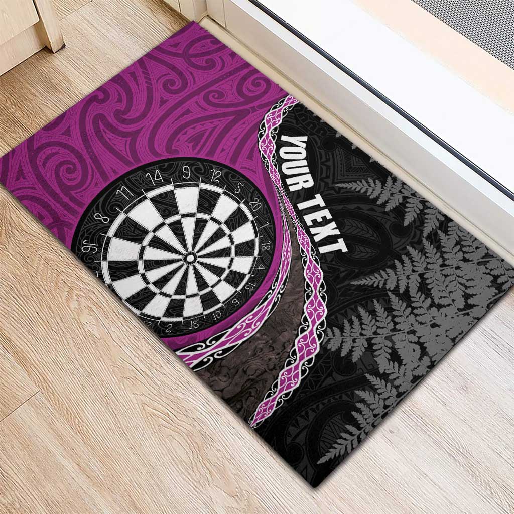 Personalised New Zealand Darts Rubber Doormat Koru Tribal Tattoo and Silver Fern Maori Pattern Pink Color LT03 - Polynesian Pride