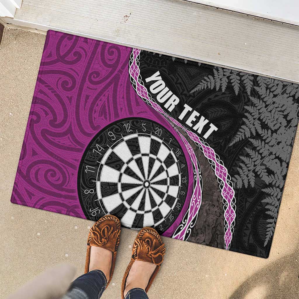 Personalised New Zealand Darts Rubber Doormat Koru Tribal Tattoo and Silver Fern Maori Pattern Pink Color LT03 - Polynesian Pride