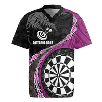 Personalised New Zealand Darts Rugby Jersey Koru Tribal Tattoo and Silver Fern Maori Pattern Pink Color LT03 Pink - Polynesian Pride