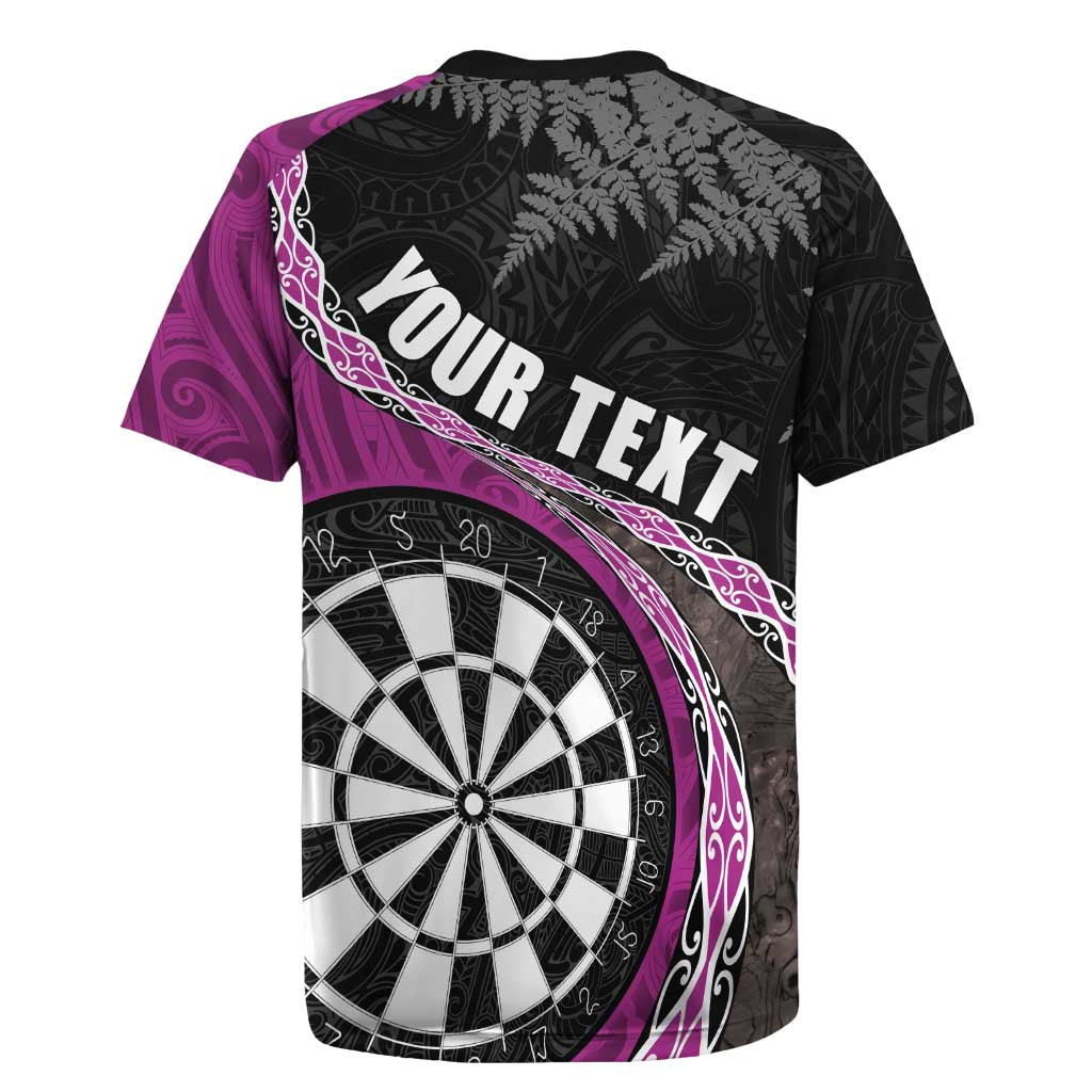 Personalised New Zealand Darts Rugby Jersey Koru Tribal Tattoo and Silver Fern Maori Pattern Pink Color LT03 - Polynesian Pride