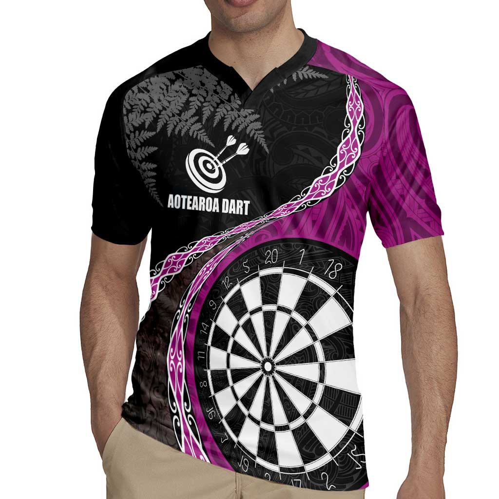 Personalised New Zealand Darts Rugby Jersey Koru Tribal Tattoo and Silver Fern Maori Pattern Pink Color LT03 - Polynesian Pride