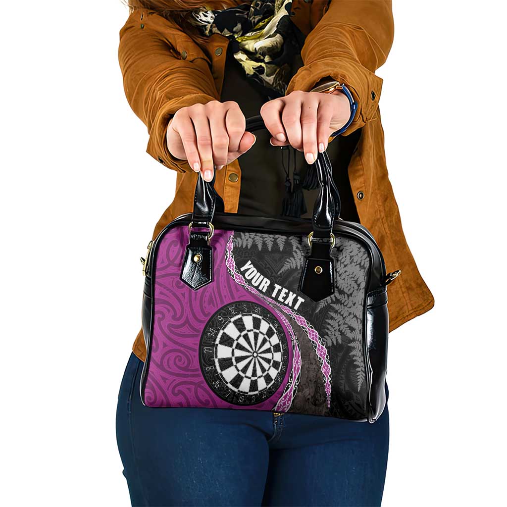 Personalised New Zealand Darts Shoulder Handbag Koru Tribal Tattoo and Silver Fern Maori Pattern Pink Color LT03 One Size Pink - Polynesian Pride