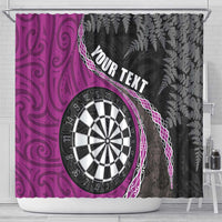 Personalised New Zealand Darts Shower Curtain Koru Tribal Tattoo and Silver Fern Maori Pattern Pink Color LT03 - Polynesian Pride