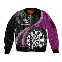 Personalised New Zealand Darts Sleeve Zip Bomber Jacket Koru Tribal Tattoo and Silver Fern Maori Pattern Pink Color LT03 Unisex Pink - Polynesian Pride