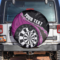 Personalised New Zealand Darts Spare Tire Cover Koru Tribal Tattoo and Silver Fern Maori Pattern Pink Color LT03 Pink - Polynesian Pride