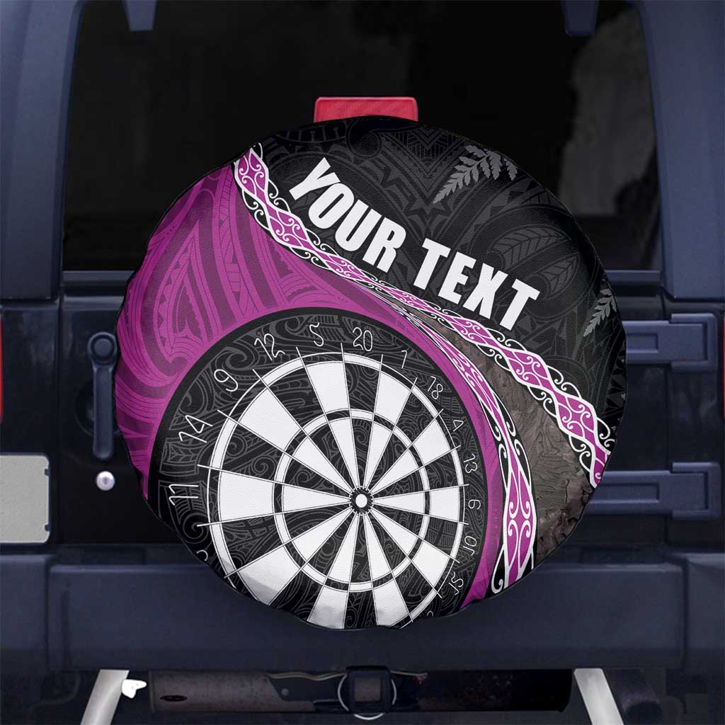 Personalised New Zealand Darts Spare Tire Cover Koru Tribal Tattoo and Silver Fern Maori Pattern Pink Color LT03 - Polynesian Pride