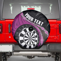 Personalised New Zealand Darts Spare Tire Cover Koru Tribal Tattoo and Silver Fern Maori Pattern Pink Color LT03 - Polynesian Pride