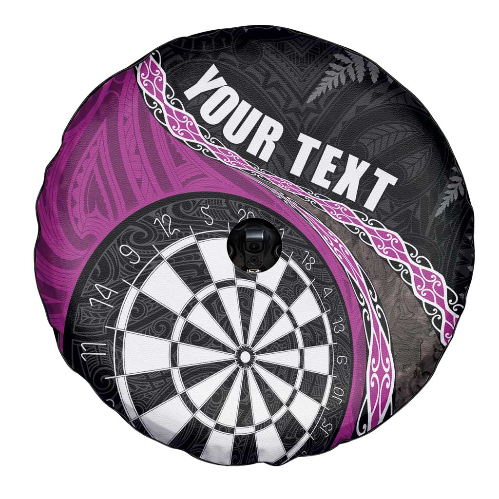 Personalised New Zealand Darts Spare Tire Cover Koru Tribal Tattoo and Silver Fern Maori Pattern Pink Color LT03 - Polynesian Pride