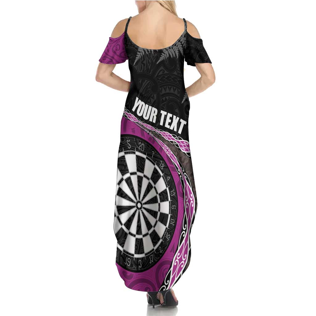 Personalised New Zealand Darts Summer Maxi Dress Koru Tribal Tattoo and Silver Fern Maori Pattern Pink Color LT03 - Polynesian Pride