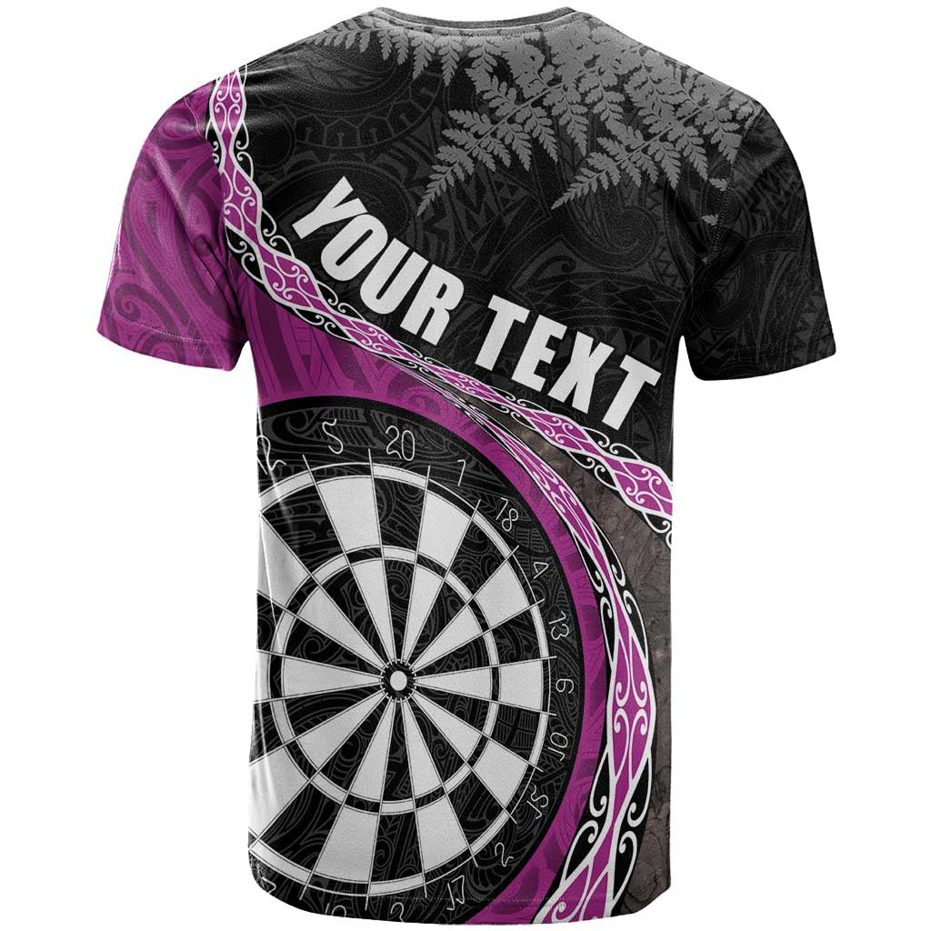 Personalised New Zealand Darts T Shirt Koru Tribal Tattoo and Silver Fern Maori Pattern Pink Color LT03 - Polynesian Pride