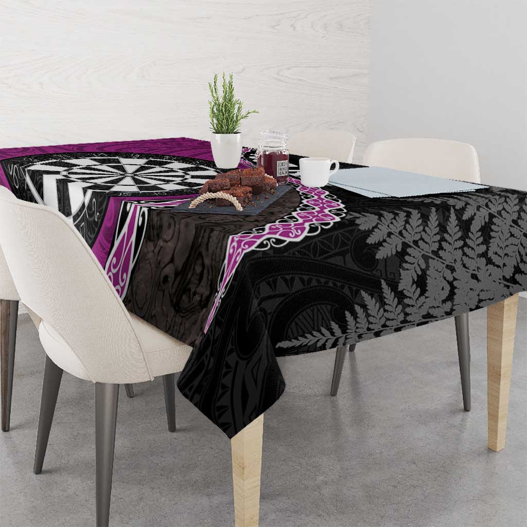 Personalised New Zealand Darts Tablecloth Koru Tribal Tattoo and Silver Fern Maori Pattern Pink Color LT03 - Polynesian Pride