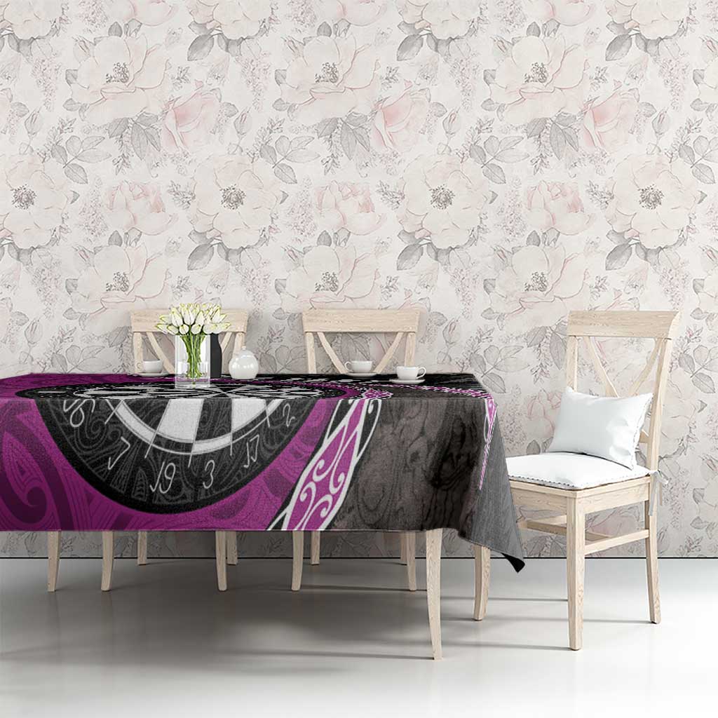 Personalised New Zealand Darts Tablecloth Koru Tribal Tattoo and Silver Fern Maori Pattern Pink Color LT03 - Polynesian Pride
