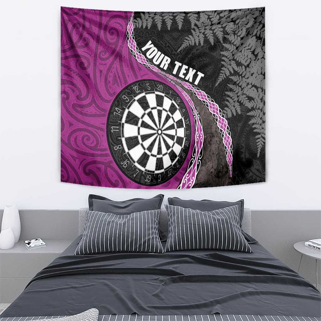 Personalised New Zealand Darts Tapestry Koru Tribal Tattoo and Silver Fern Maori Pattern Pink Color LT03 - Polynesian Pride